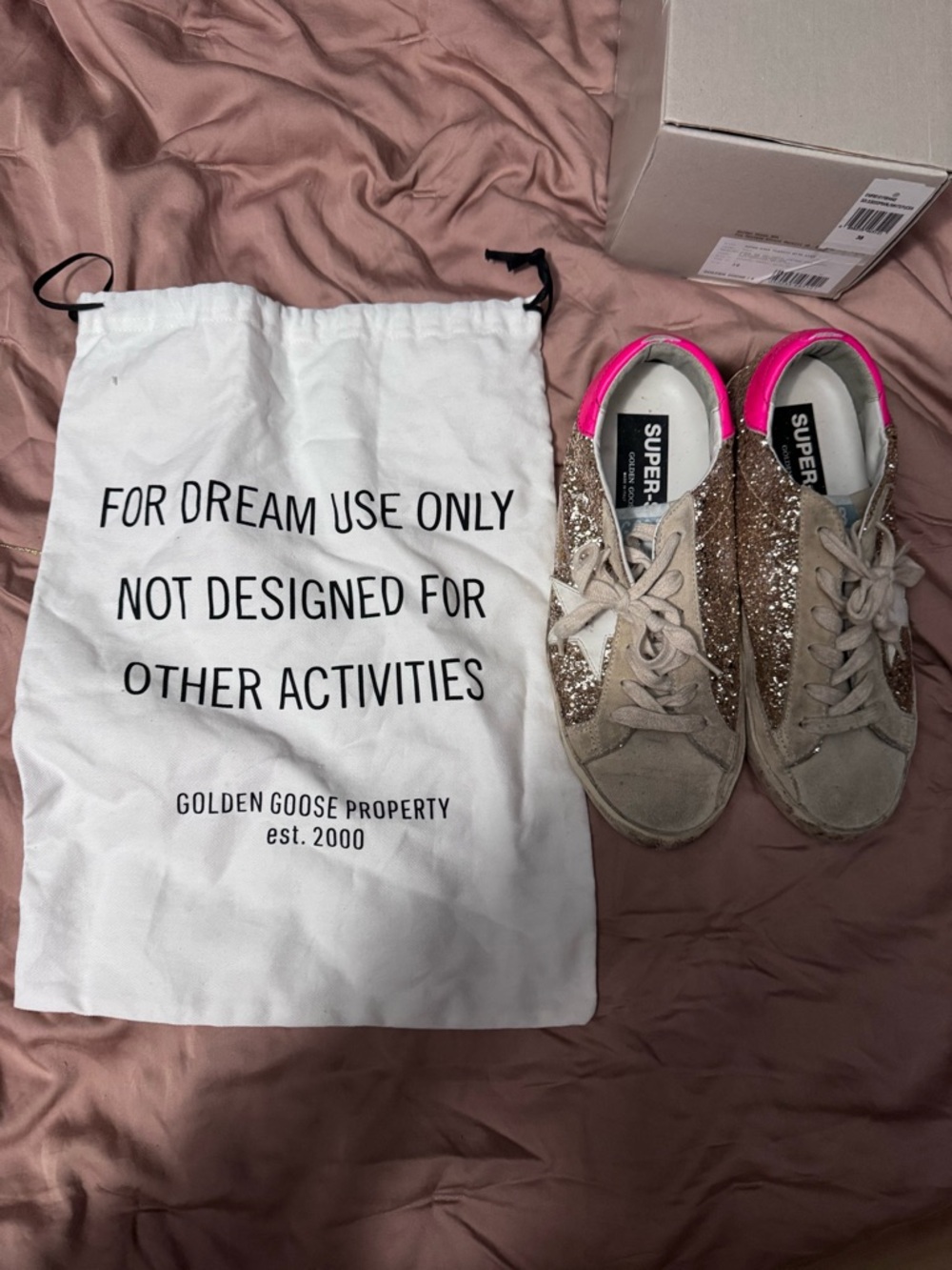 Golden Goose low-top glitter sneakers with fuchsia heel tab